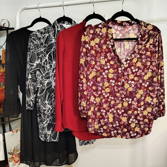 Career & Casual BUNDLE Medium Women's Fall Blouses & Dress Black Red Mixed Lot - Picture 1 of 10